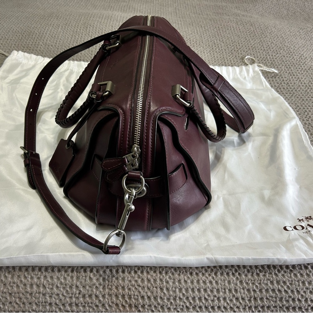 Coach Burgundy Leather Satchel with Double Zip - Picture 4 of 9